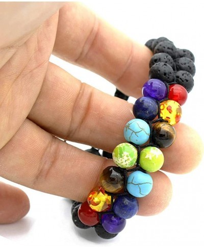 Lava Rock 7 Chakra Tiger Eye Beads Bracelet Adjustable Natural Stone Oil Diffuser Bracelets Gift $11.54 Stretch