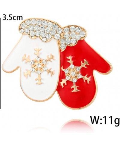 2Pcs Christmas Brooches Crystal Rhinestones Brooch Pins Gloves Shaped Snowflake Cartoon Breastpins Jewelry Accessory Xmas Gif...