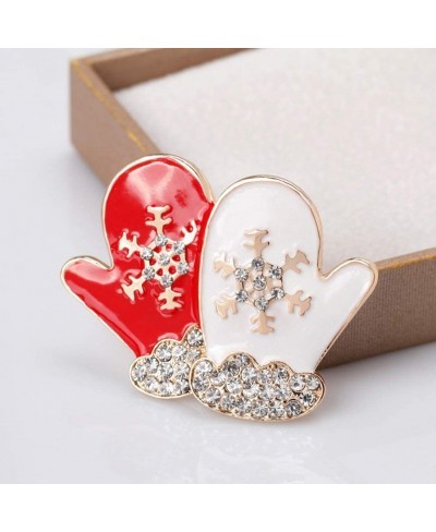 2Pcs Christmas Brooches Crystal Rhinestones Brooch Pins Gloves Shaped Snowflake Cartoon Breastpins Jewelry Accessory Xmas Gif...