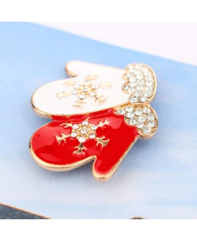 2Pcs Christmas Brooches Crystal Rhinestones Brooch Pins Gloves Shaped Snowflake Cartoon Breastpins Jewelry Accessory Xmas Gif...