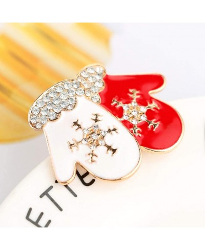 2Pcs Christmas Brooches Crystal Rhinestones Brooch Pins Gloves Shaped Snowflake Cartoon Breastpins Jewelry Accessory Xmas Gif...