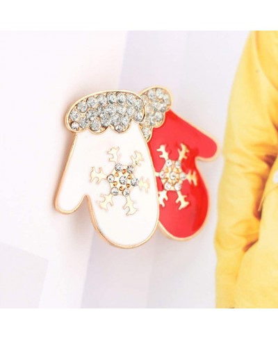 2Pcs Christmas Brooches Crystal Rhinestones Brooch Pins Gloves Shaped Snowflake Cartoon Breastpins Jewelry Accessory Xmas Gif...