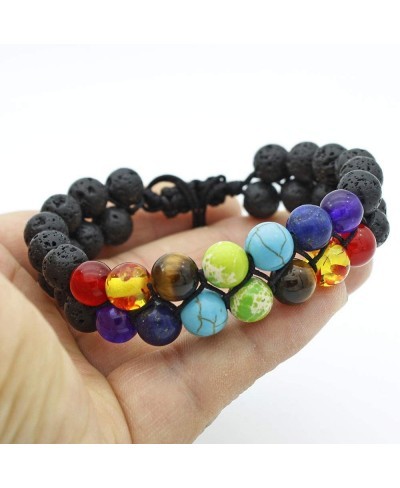 Lava Rock 7 Chakra Tiger Eye Beads Bracelet Adjustable Natural Stone Oil Diffuser Bracelets Gift $11.54 Stretch