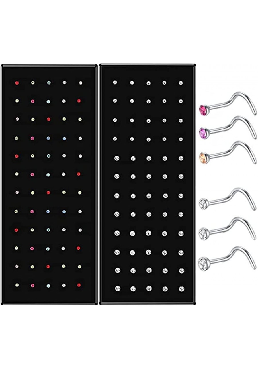 120pcs 22G Nose Rings Screw Shaped Stainless Steel Nose Studs Rings Piercing Pin Body Jewelry 1.5mm 2mm 2.5mm a Set White and...