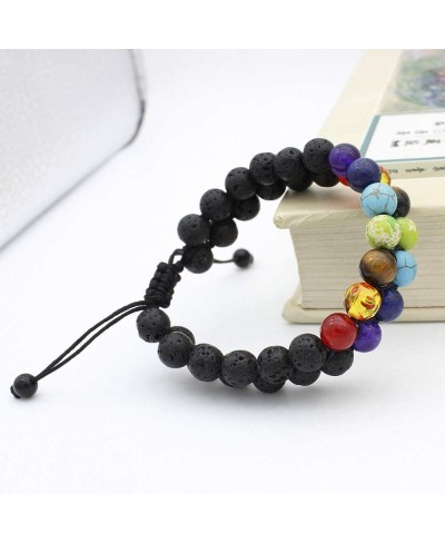 Lava Rock 7 Chakra Tiger Eye Beads Bracelet Adjustable Natural Stone Oil Diffuser Bracelets Gift $11.54 Stretch