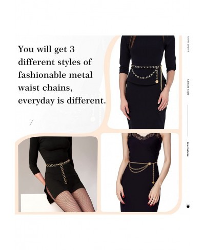 3 Pcs Metal Waist Chain Set Women Girl Adjustable Body Link Belts Multilayer Long Tassel Dress Belts Leather Chain Belts $9.1...