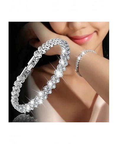 Roman Style Crystal Diamond Bracelets Double Chain Party Wedding Accessories Jewelry for Ladies Girls - Women's Crystal Rhine...