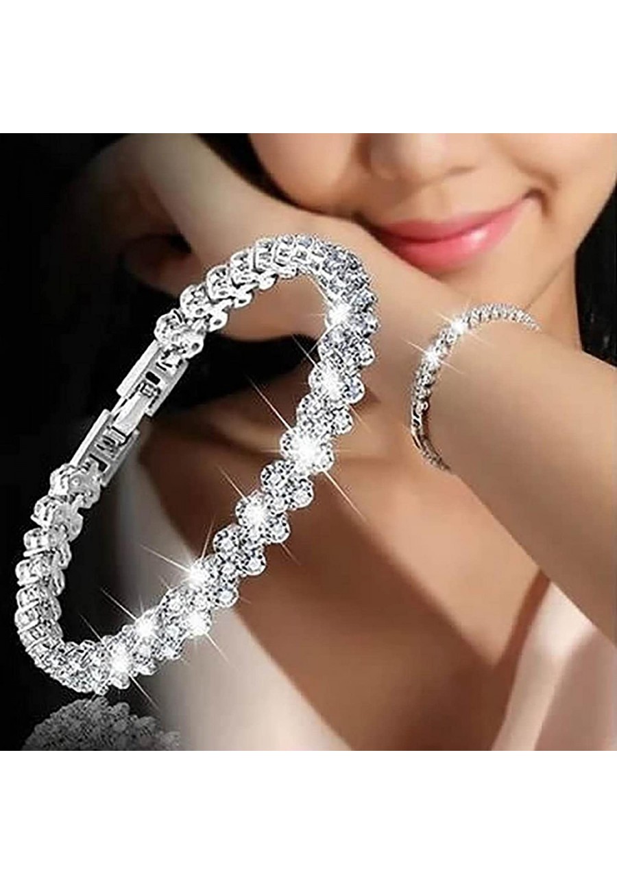 Roman Style Crystal Diamond Bracelets Double Chain Party Wedding Accessories Jewelry for Ladies Girls - Women's Crystal Rhine...