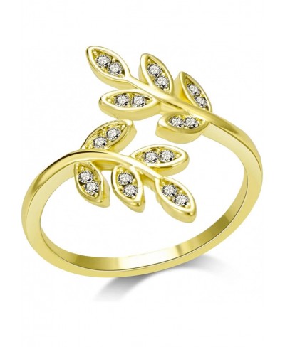 Gold Plated Adjustable Leaf Ring Created with Crystals $18.27 Statement