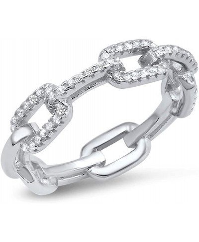 Eternity Clear CZ Chain Link Ring New .925 Sterling Silver Band Sizes 4-10 $18.04 Bands