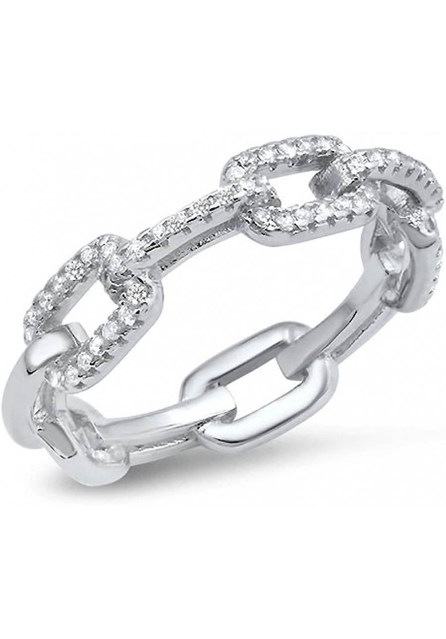 Eternity Clear CZ Chain Link Ring New .925 Sterling Silver Band Sizes 4-10 $18.04 Bands