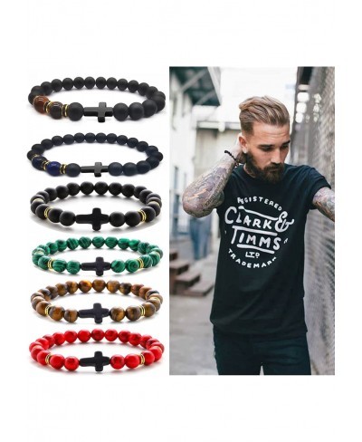 12 Pcs 8MM Beads Bracelet for Men Women Lava Rock Tiger Eye Stone Howlite Stone Stretch Elastic Bracelet Set $19.37 Stretch