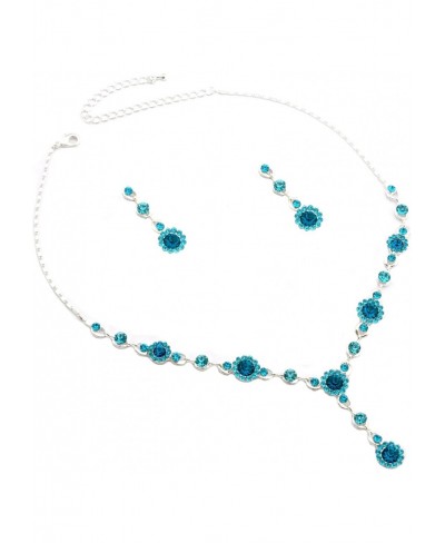 Silver Aqua Rhinestone Flower and Aqua Rhinestone T Necklace with Matching Dangle Earrings Set $14.05 Jewelry Sets