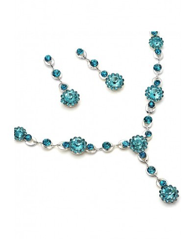 Silver Aqua Rhinestone Flower and Aqua Rhinestone T Necklace with Matching Dangle Earrings Set $14.05 Jewelry Sets