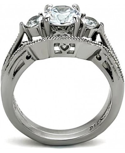 Hers & His Stainless Steel 3 Piece Cz Wedding Ring Set and Eternity Wedding Band $33.71 Bridal Sets