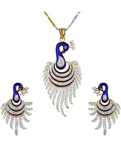 Fashion Jewellery American Diamond Meenakari Peacock Pendant Necklace Jewellery Set for Women with Earrings $40.45 Pendants &...