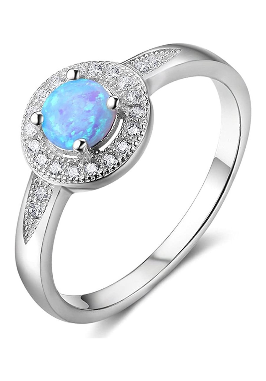 Blue Opal 925 Sterling Silver Engagement Wedding Band Rings for Women with Cz Halo $14.67 Bands