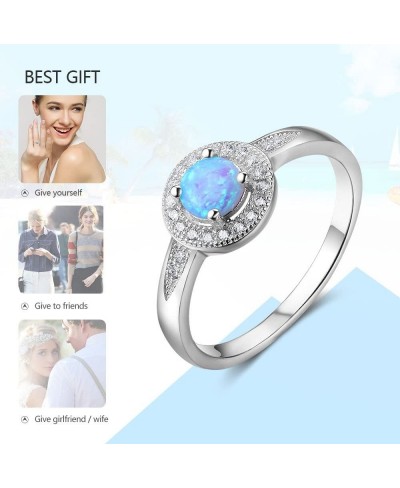 Blue Opal 925 Sterling Silver Engagement Wedding Band Rings for Women with Cz Halo $14.67 Bands