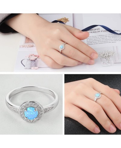 Blue Opal 925 Sterling Silver Engagement Wedding Band Rings for Women with Cz Halo $14.67 Bands