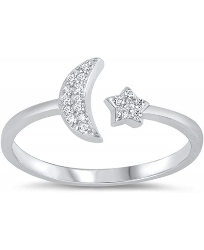 Clear CZ Crescent Moon Star Studded Classic Ring New .925 Sterling Silver Band Sizes 4-10 $17.42 Bands