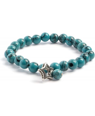 Handmade Natural Gemstone - Semi-Precious Stretch Bracelet in Blue Dyed Recon. Turquoise Star Charm $6.97 Strand