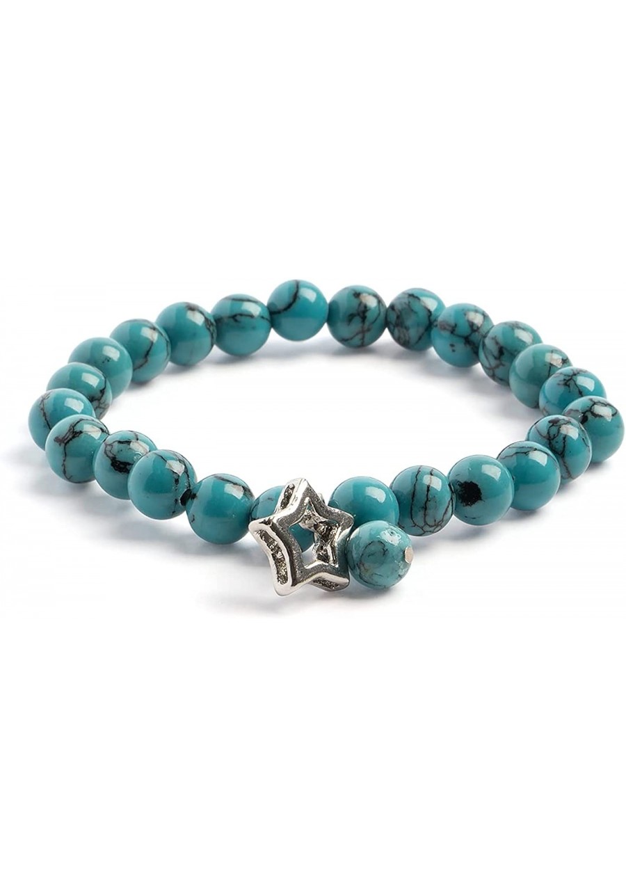 Handmade Natural Gemstone - Semi-Precious Stretch Bracelet in Blue Dyed Recon. Turquoise Star Charm $6.97 Strand