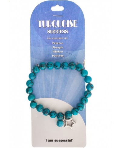 Handmade Natural Gemstone - Semi-Precious Stretch Bracelet in Blue Dyed Recon. Turquoise Star Charm $6.97 Strand