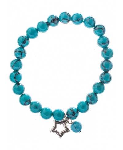 Handmade Natural Gemstone - Semi-Precious Stretch Bracelet in Blue Dyed Recon. Turquoise Star Charm $6.97 Strand