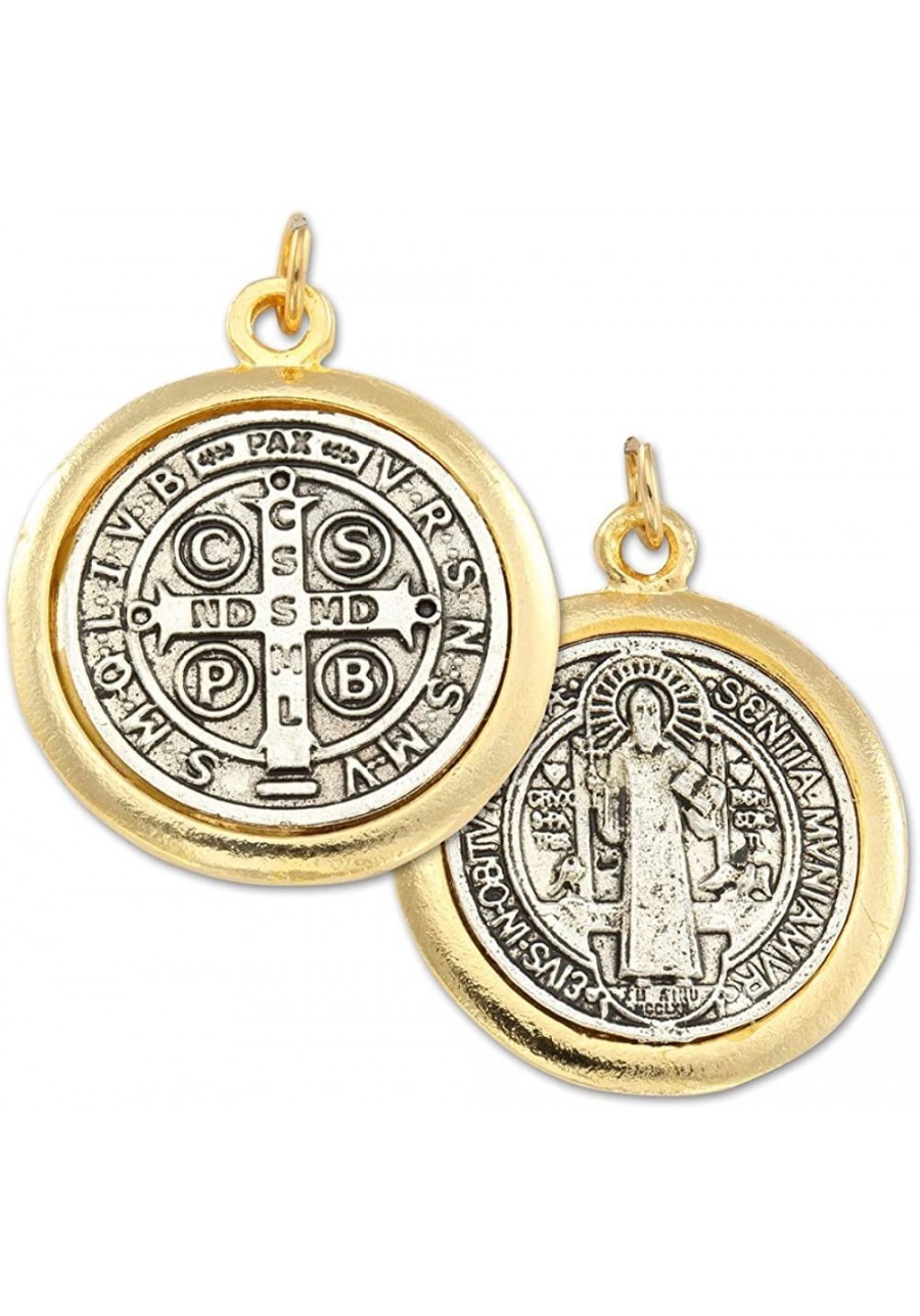 Gold and Silver Tone Saint St Benedict Large Religious Medals 1.38 Inch - Lot of 2 $13.16 Pendants & Coins