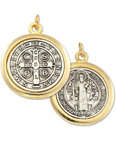 Gold and Silver Tone Saint St Benedict Large Religious Medals 1.38 Inch - Lot of 2 $13.16 Pendants & Coins