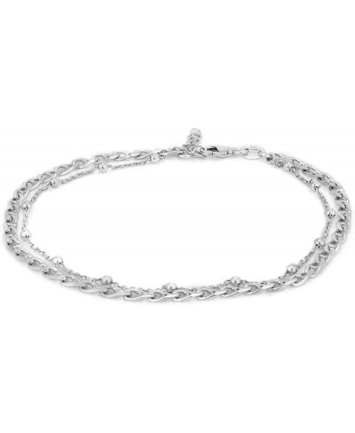 Sterling Silver Jewelry Double Layered Beaded Chain Anklet with Rhodium Plating for Women and Girls $24.26 Anklets