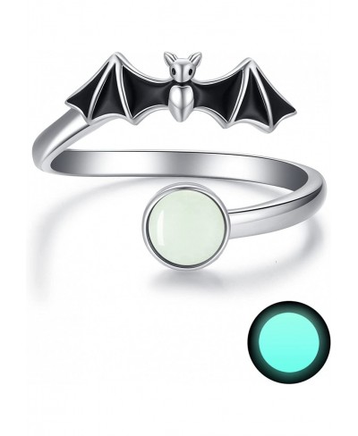 Bat Ring for Women 925 Sterling Silver Adjustable Halloween Bat Open Ring Glow in the Dark Vampire Bat Thumb Rings Jewelry Gi...