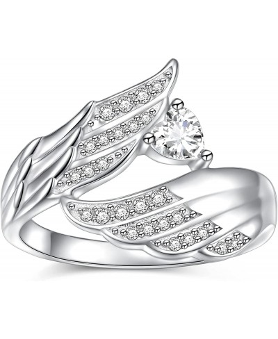 925 Sterling Silver Angel Wings CZ Ring Big Feather Ring Jewelry GIft For Women $18.04 Statement