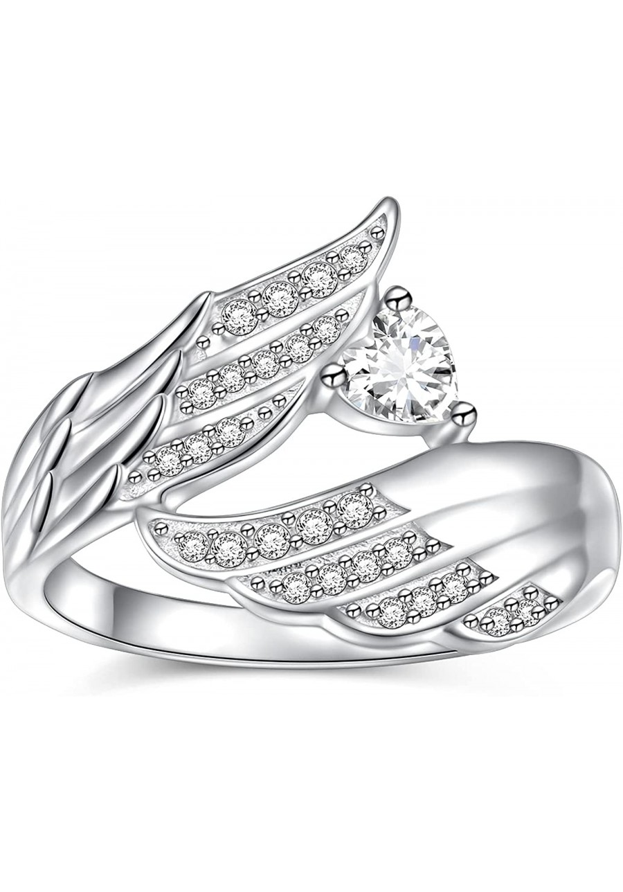 925 Sterling Silver Angel Wings CZ Ring Big Feather Ring Jewelry GIft For Women $18.04 Statement