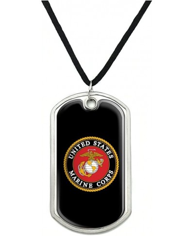 Marines USMC Emblem Black Yellow Red Officially Licensed Military Dog Tag Pendant Necklace with Cord $13.66 Pendant Necklaces