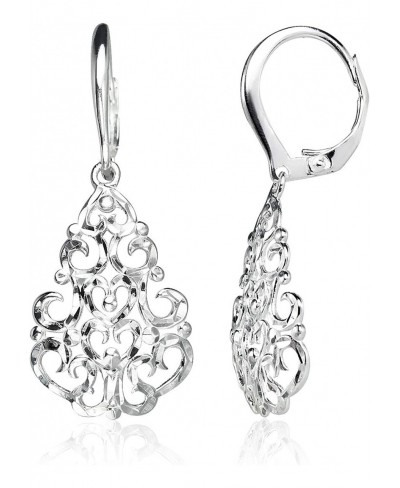 Sterling Silver Filigree Tear Drop Leverback Dangle Earrings Available in Silver Rose and Yellow Gold $19.63 Drop & Dangle