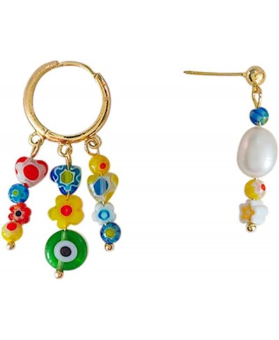 Women's Hoop Earrings Colorful Beads Bracelet Bohemia Mismatch Pearl Post Earrings Cute Crystal Click Top Earrings $8.39 Hoop