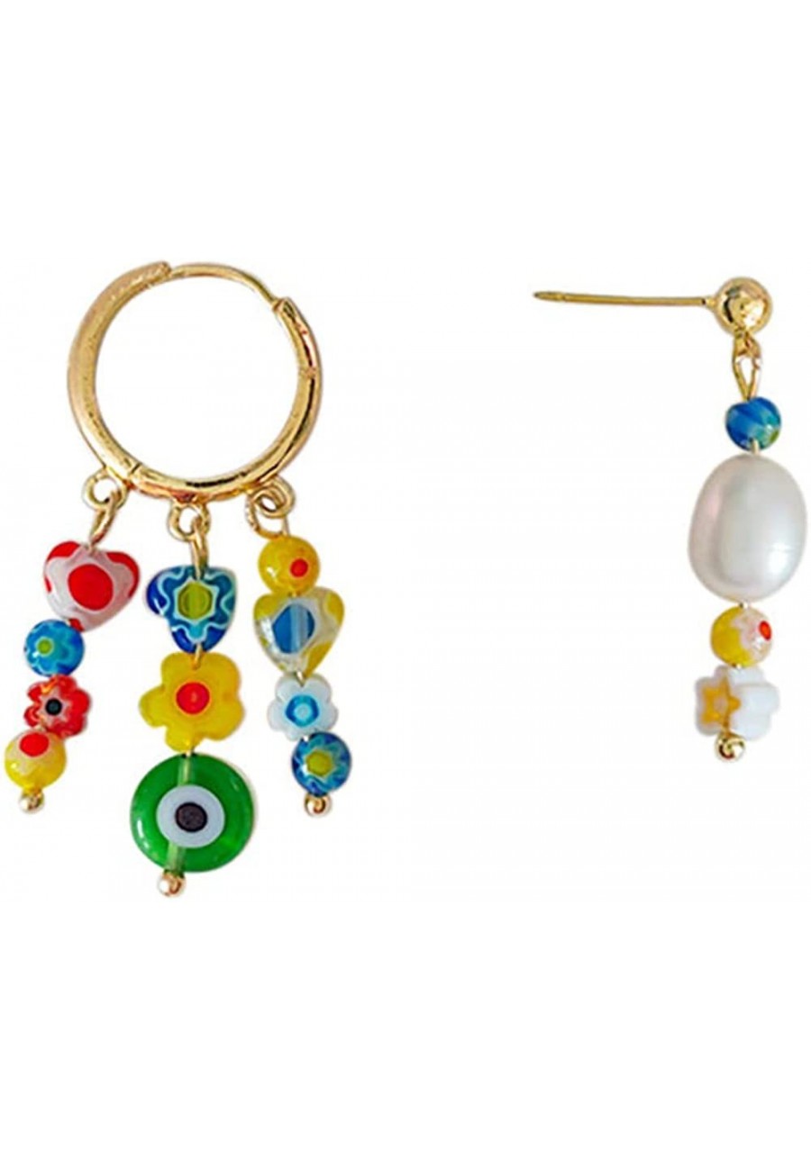 Women's Hoop Earrings Colorful Beads Bracelet Bohemia Mismatch Pearl Post Earrings Cute Crystal Click Top Earrings $8.39 Hoop