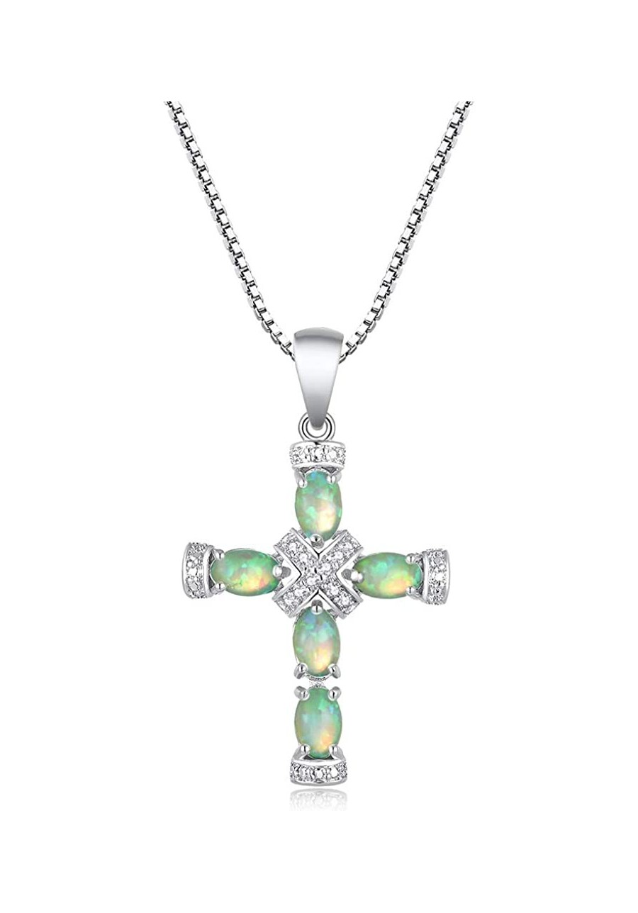 Gold Plated Box Chain Necklace Fire Opal Prong Setting Birthstone Cross Pendant $22.86 Pendant Necklaces