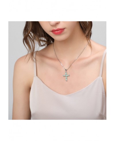 Gold Plated Box Chain Necklace Fire Opal Prong Setting Birthstone Cross Pendant $22.86 Pendant Necklaces