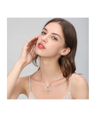 Gold Plated Box Chain Necklace Fire Opal Prong Setting Birthstone Cross Pendant $22.86 Pendant Necklaces