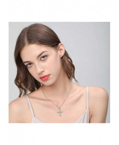 Gold Plated Box Chain Necklace Fire Opal Prong Setting Birthstone Cross Pendant $22.86 Pendant Necklaces