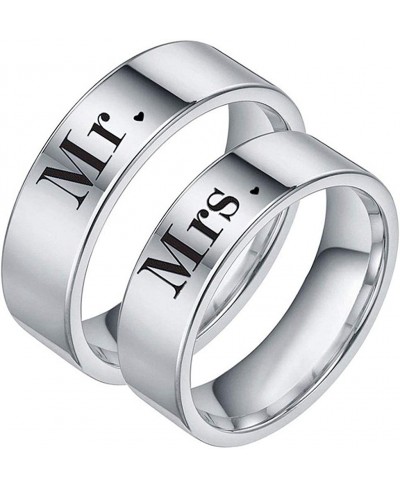 Couples Rings Engraved Mr and Mrs His Hers Matching Set Titanium Steel Promise Anniversary Band Silver【Please Buy Two Rings f...