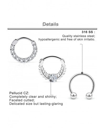 Hinged Septum Rings Clicker 16G Stainless Steel Septum Nose Rings Hoop Body Piercing Jewelry for Women Men $17.77 Piercing Je...