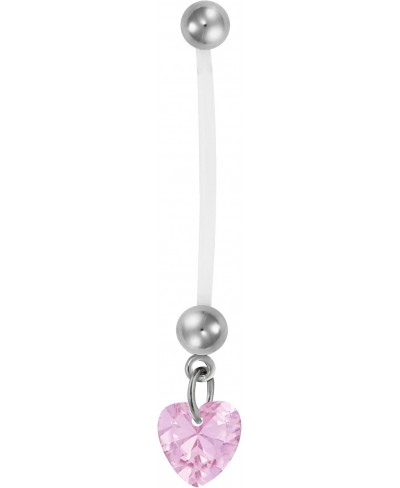 14g 1" Bio Flex Pregnancy Belly Button Ring with Pink Crystal Heart Charm $11.97 Piercing Jewelry