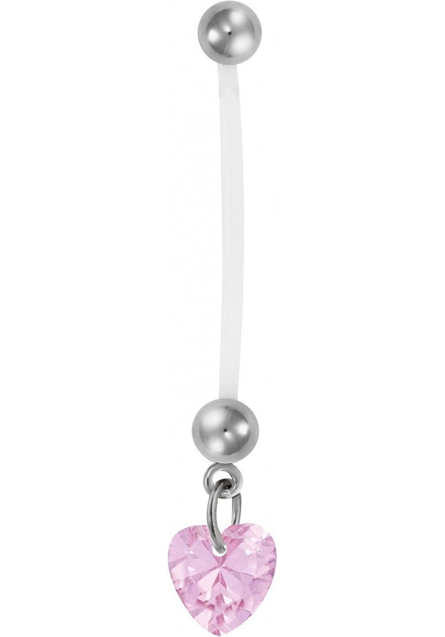 14g 1" Bio Flex Pregnancy Belly Button Ring with Pink Crystal Heart Charm $11.97 Piercing Jewelry