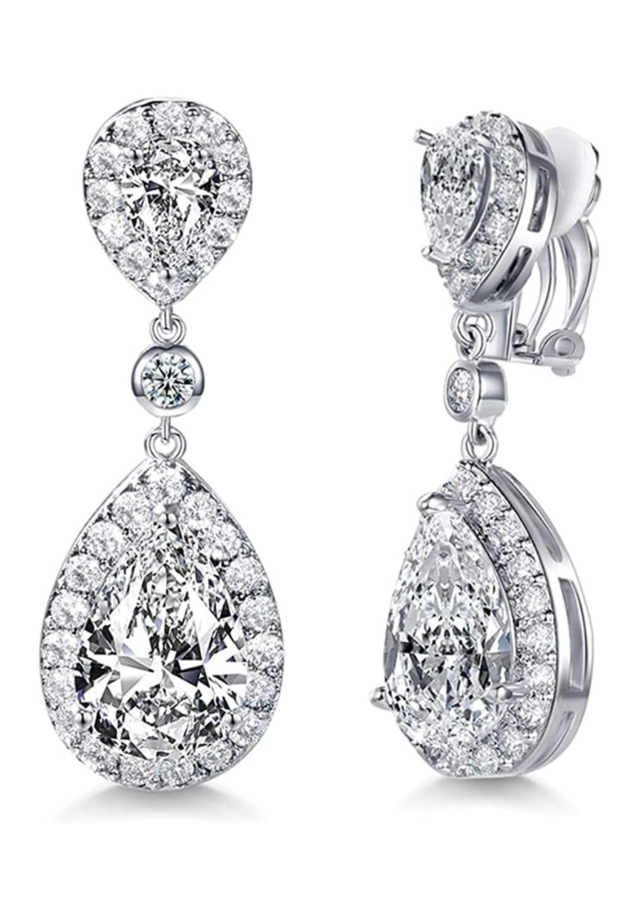 Clip on/Pierced Teardrop Drop Dangle Earrings Bridal Wedding Silver Tone $13.27 Clip-Ons