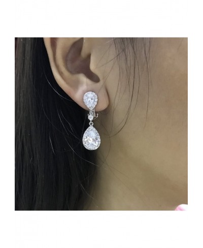 Clip on/Pierced Teardrop Drop Dangle Earrings Bridal Wedding Silver Tone $13.27 Clip-Ons