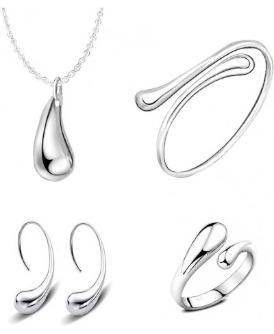 AMOR SPES 4 Pieces Jewelry Set S925 Sterling Silver Water Drop Shape Earrings Bangle Necklace Ring Women Girl Gift $12.46 Jew...
