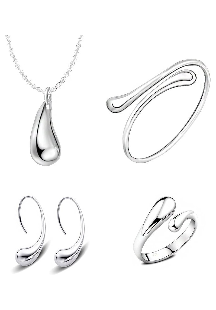 AMOR SPES 4 Pieces Jewelry Set S925 Sterling Silver Water Drop Shape Earrings Bangle Necklace Ring Women Girl Gift $12.46 Jew...